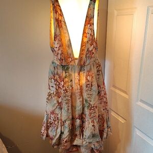 Zimmermann Orange Brown Plunge Neck Sundress